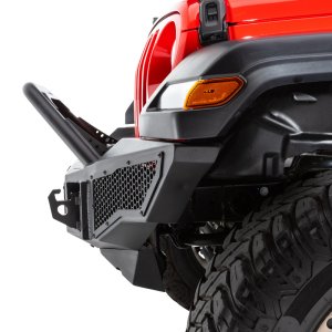 Jeep Wrangler JL Bumper - Front - Go Rhino - Rockline Full Width + Overrider - Textured Black - `07-`20